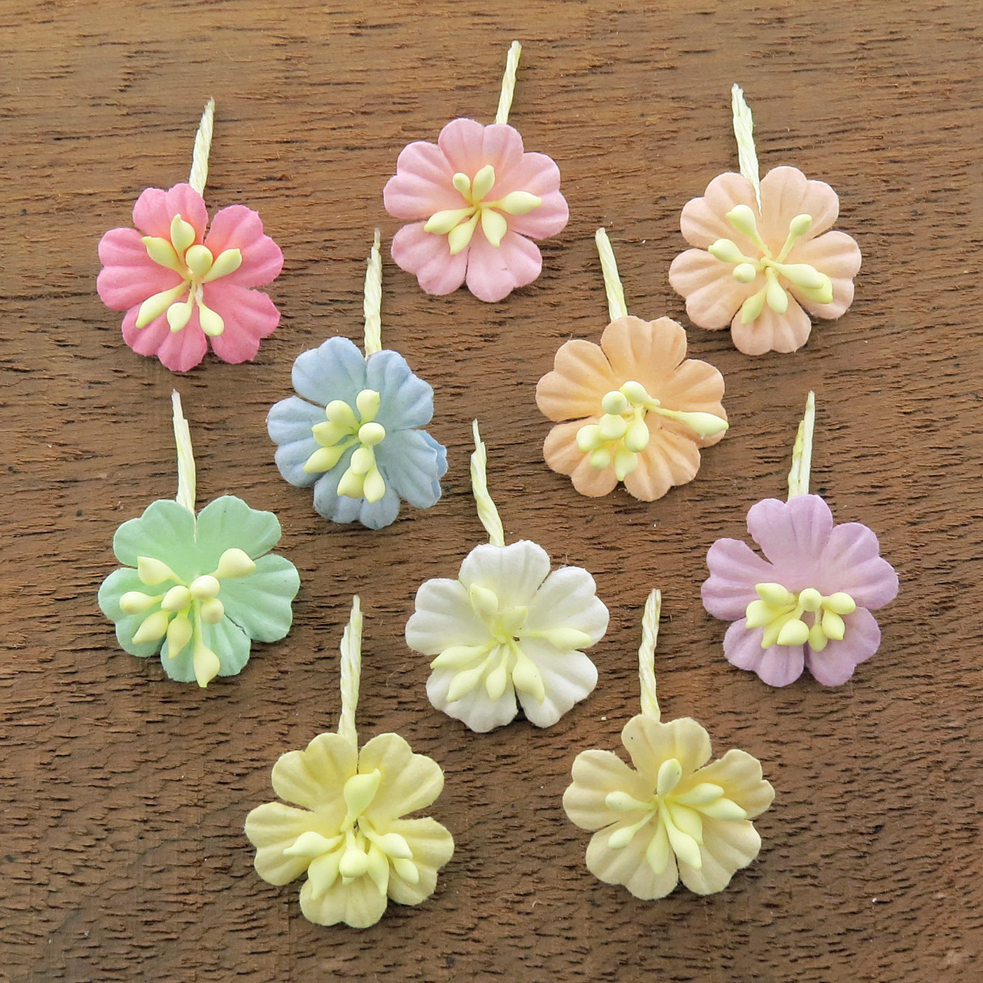 MIXED PASTEL COTTON STEM MULBERRY PAPER FLOWERS - SET F - Click Image to Close